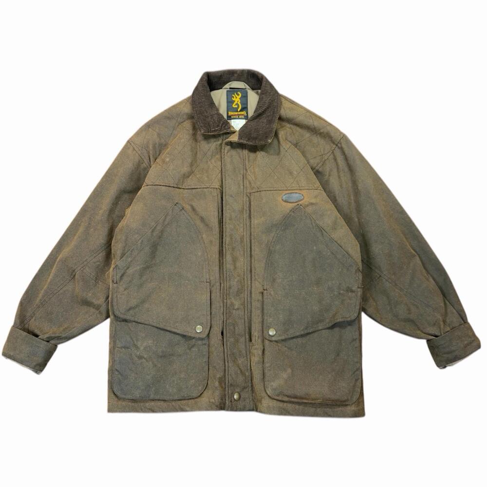 VTG Browning Dura Wax Cotton Quilted Field Jacket Brown Corduroy Collar Large